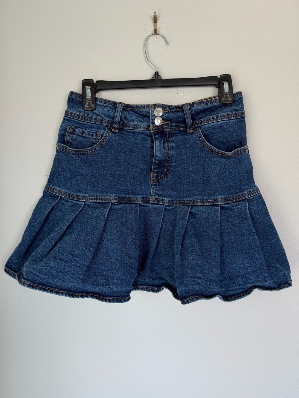 NWOT Wild Fable Denim Pleated Peplum Jean Mini Skirt Preppy Blue Y2K Inspired